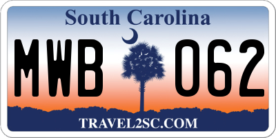 SC license plate MWB062