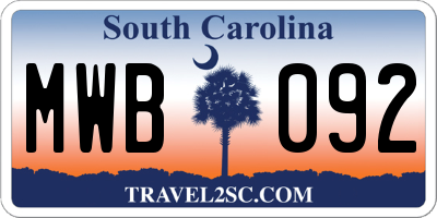 SC license plate MWB092