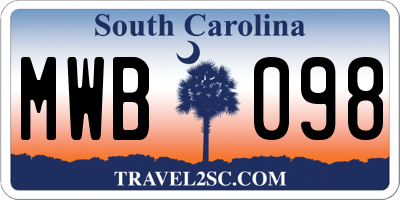 SC license plate MWB098