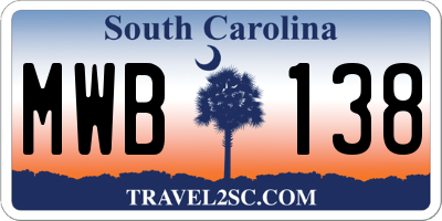 SC license plate MWB138