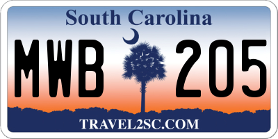 SC license plate MWB205