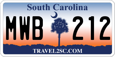 SC license plate MWB212