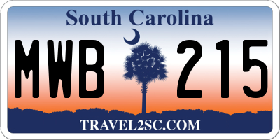 SC license plate MWB215