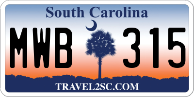 SC license plate MWB315