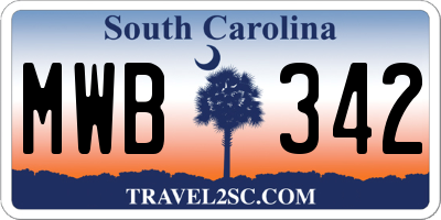 SC license plate MWB342