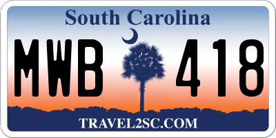 SC license plate MWB418