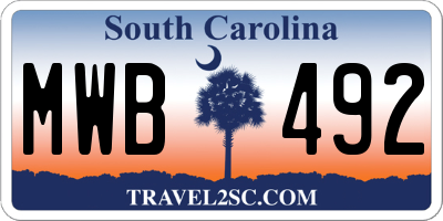SC license plate MWB492