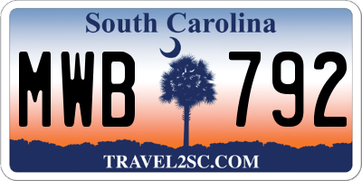 SC license plate MWB792