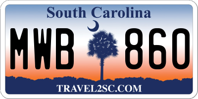 SC license plate MWB860