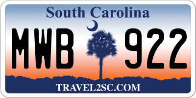 SC license plate MWB922