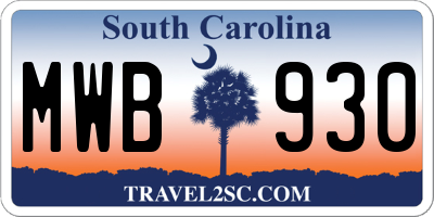 SC license plate MWB930