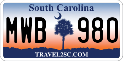 SC license plate MWB980
