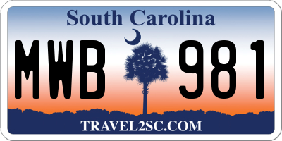 SC license plate MWB981