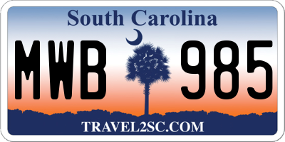 SC license plate MWB985