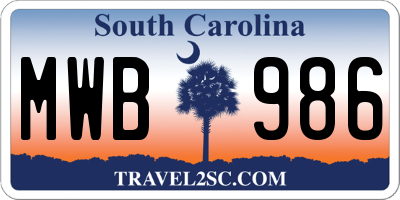 SC license plate MWB986