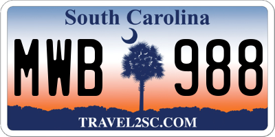 SC license plate MWB988