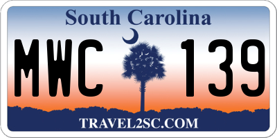 SC license plate MWC139