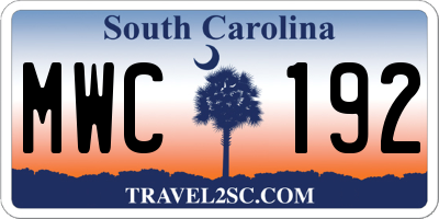 SC license plate MWC192