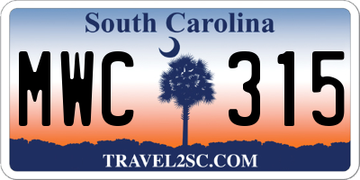 SC license plate MWC315