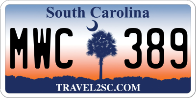 SC license plate MWC389