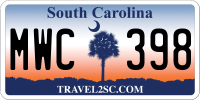 SC license plate MWC398