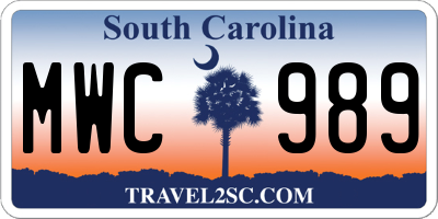 SC license plate MWC989