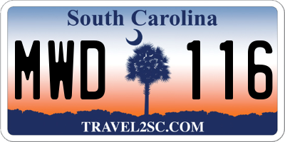 SC license plate MWD116