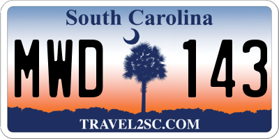 SC license plate MWD143