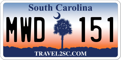 SC license plate MWD151