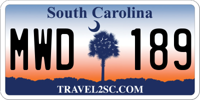 SC license plate MWD189