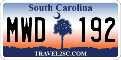 SC license plate MWD192