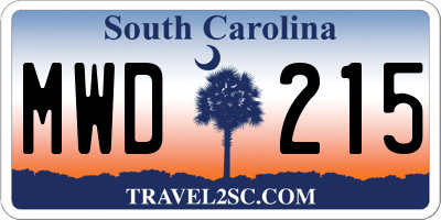 SC license plate MWD215