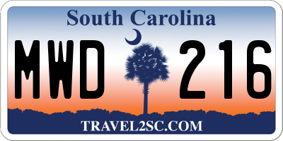 SC license plate MWD216