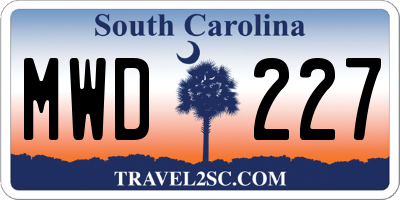 SC license plate MWD227