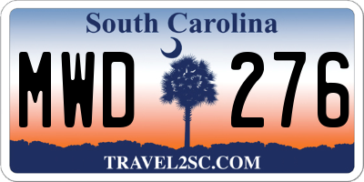 SC license plate MWD276