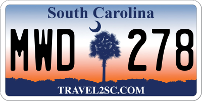 SC license plate MWD278