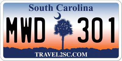 SC license plate MWD301