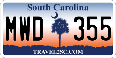 SC license plate MWD355
