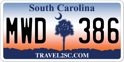 SC license plate MWD386