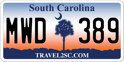 SC license plate MWD389