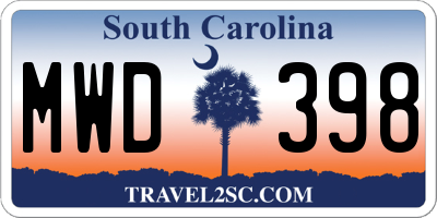 SC license plate MWD398