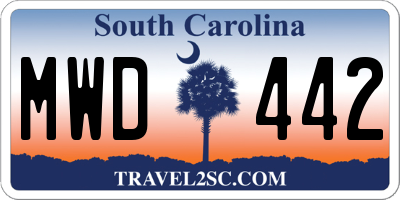 SC license plate MWD442