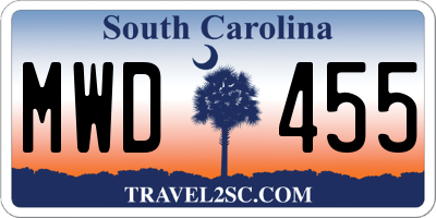 SC license plate MWD455