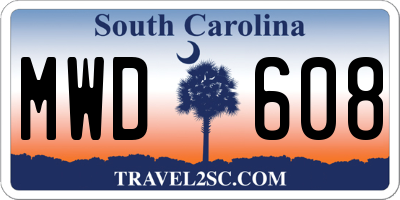 SC license plate MWD608