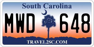 SC license plate MWD648