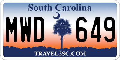 SC license plate MWD649