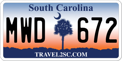 SC license plate MWD672