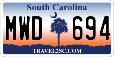 SC license plate MWD694