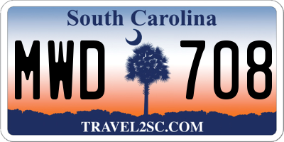 SC license plate MWD708