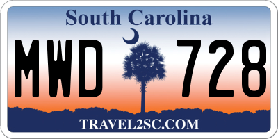 SC license plate MWD728